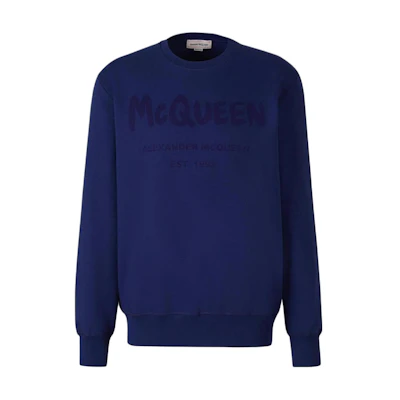 Alexander McQueen SS23 Blue Pullover Sweatshirt with Logo Print for Men 688713-QTZ81-0943