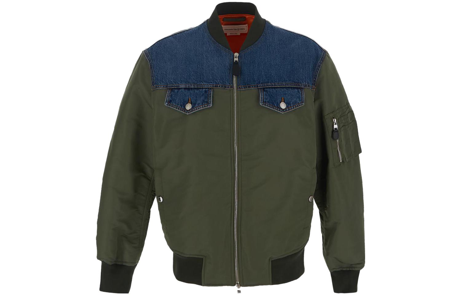 Alexander McQueen SS23 Contrast Zip Long-Sleeve Jacket Men’s Army Green 722122-QUZ05-0903