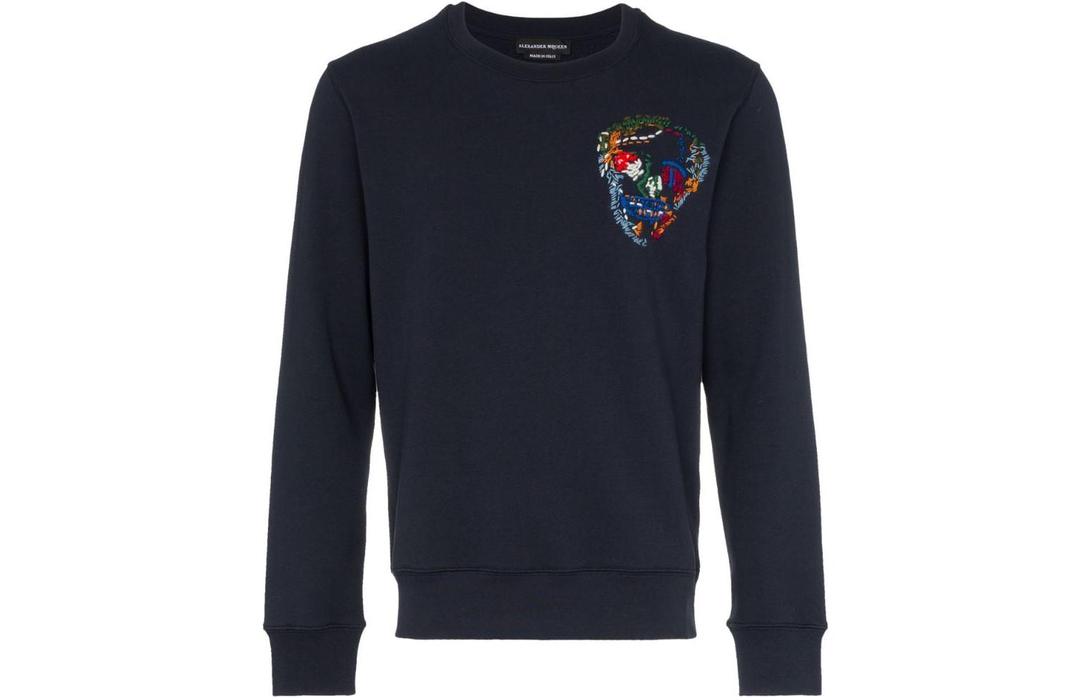 Alexander McQueen SS23 Embroidered Skull Crewneck Sweatshirt Navy () 550491-QMX43-4100