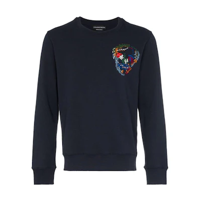 Alexander McQueen SS23 Embroidered Skull Crewneck Sweatshirt Navy () 550491-QMX43-4100