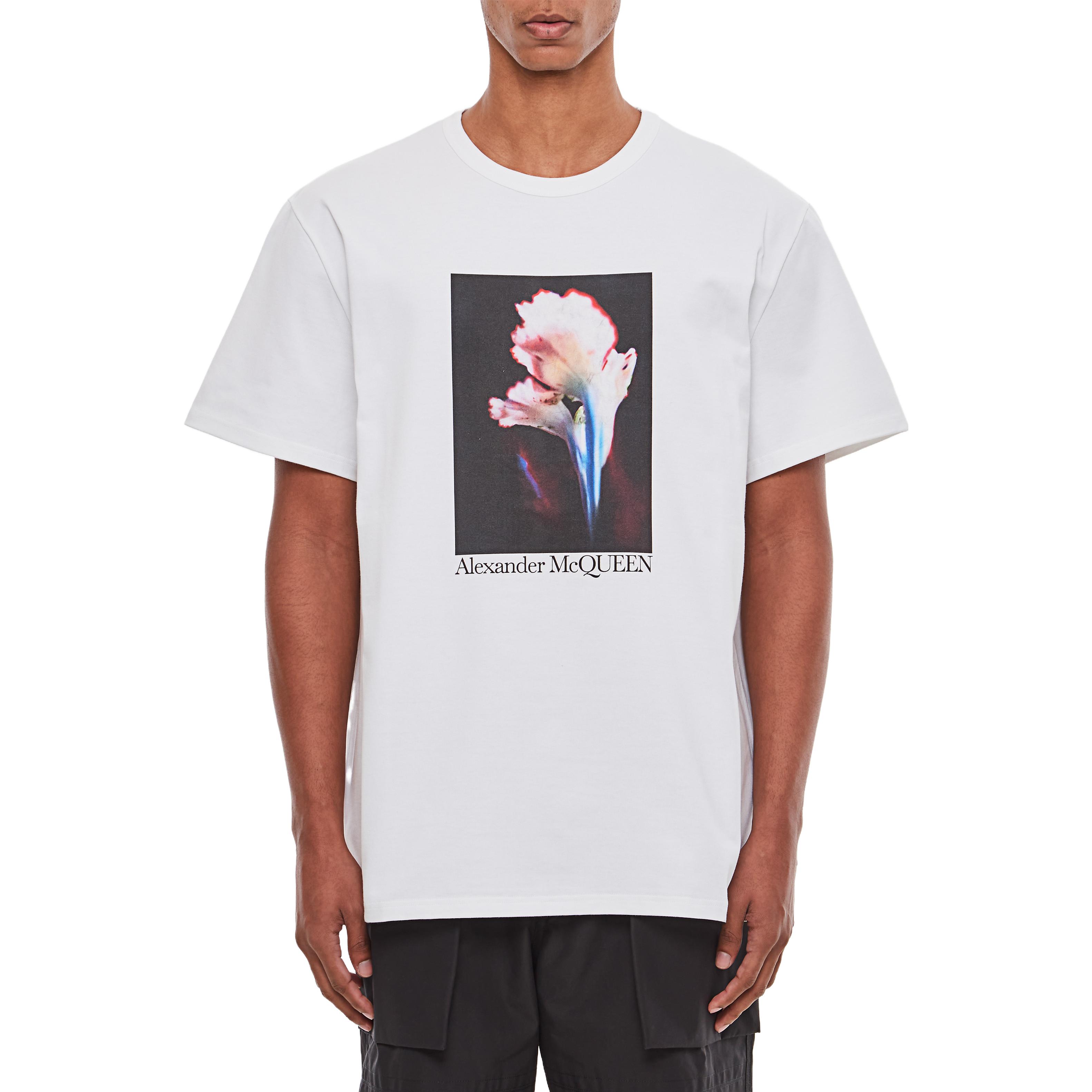 Shop Alexander McQueen SS23 Baju T-Casual Cetakan Grafik Putih Lelaki 750658QVZ090900