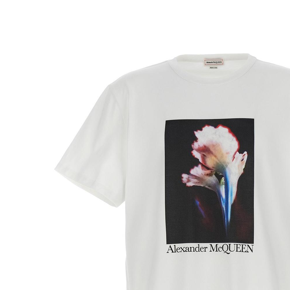 Cheap Alexander McQueen SS23 Baju T-Casual Cetakan Grafik Putih Lelaki 750658QVZ090900