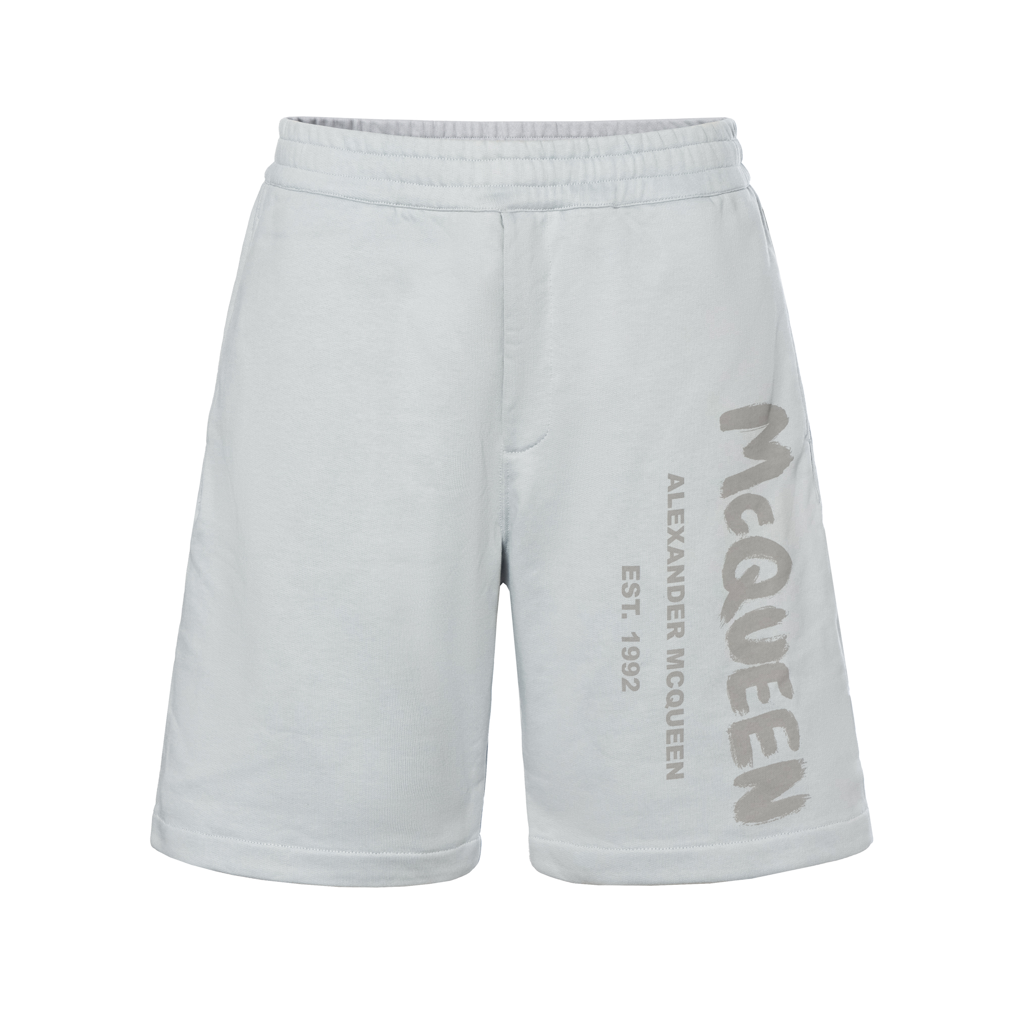 Alexander McQueen SS23 Gray Letter Logo Print Relaxed Fit Shorts for Men 68871-7QUZ8-10912