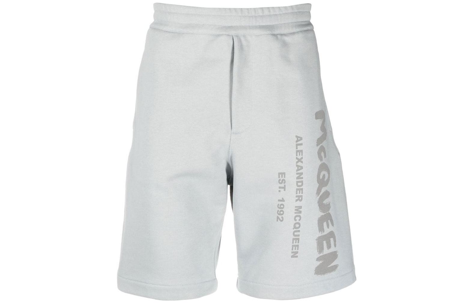 Order Alexander McQueen SS23 Seluar Pendek Lelaki Kelabu Logo Cetak Fit Santai 68871-7QUZ8-10912