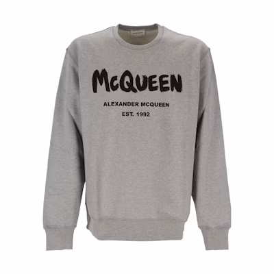 Alexander McQueen SS23 Grey Logo Print Crewneck Long-Sleeve Sweatshirt Men 688713-QTZ81-0902