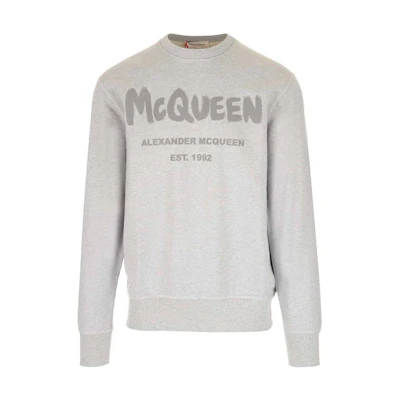 Alexander McQueen SS23 Letter Print Crewneck Sweatshirt Men’s Dove Grey. 688713-QVZ81-0922