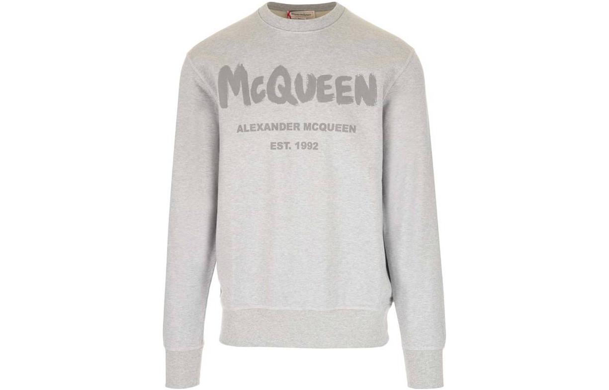 Order Alexander McQueen SS23 Letter Print Crewneck Sweatshirt Lelaki Dove Grey. 688713-QVZ81-0922