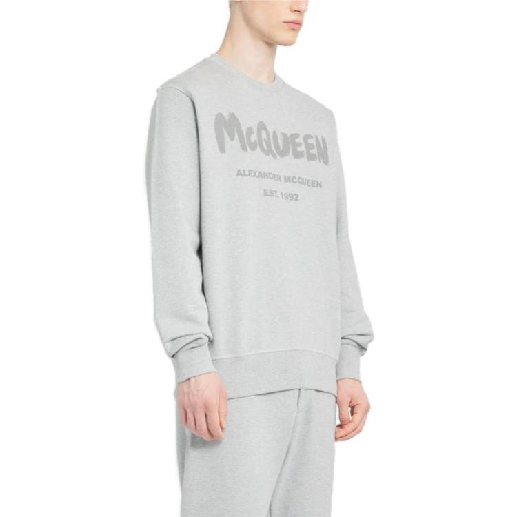 Purchase Alexander McQueen SS23 Letter Print Crewneck Sweatshirt Lelaki Dove Grey. 688713-QVZ81-0922