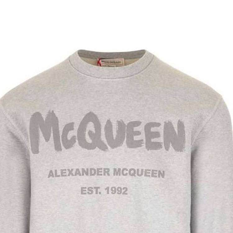 Details for Alexander McQueen SS23 Letter Print Crewneck Sweatshirt Lelaki Dove Grey. 688713-QVZ81-0922