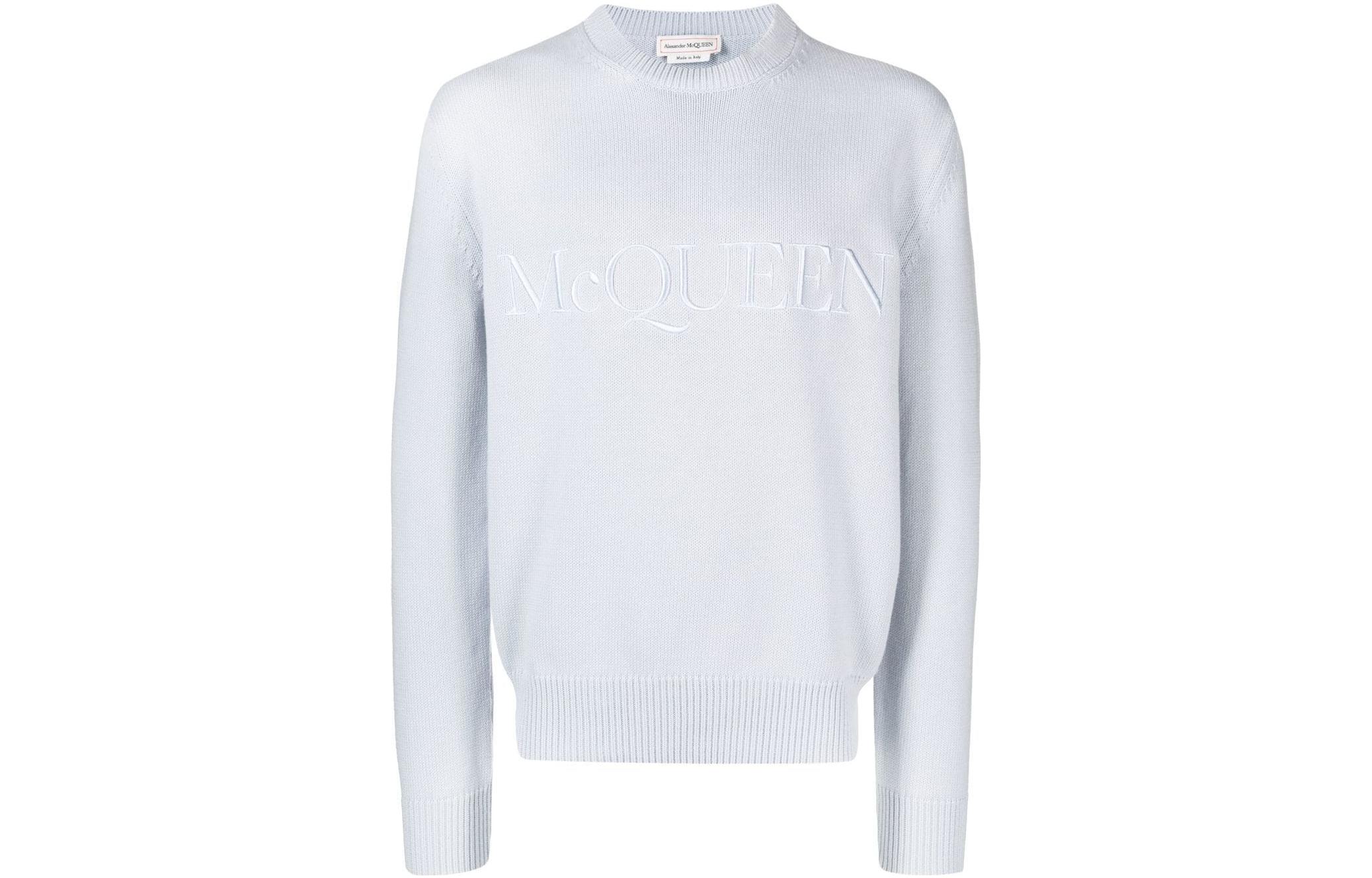 Alexander McQueen SS23 Light Blue Logo Print Crewneck Sweatshirt Men 651184-Q1XHK-4130