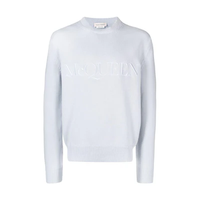 Alexander McQueen SS23 Light Blue Logo Print Crewneck Sweatshirt Men 651184-Q1XHK-4130