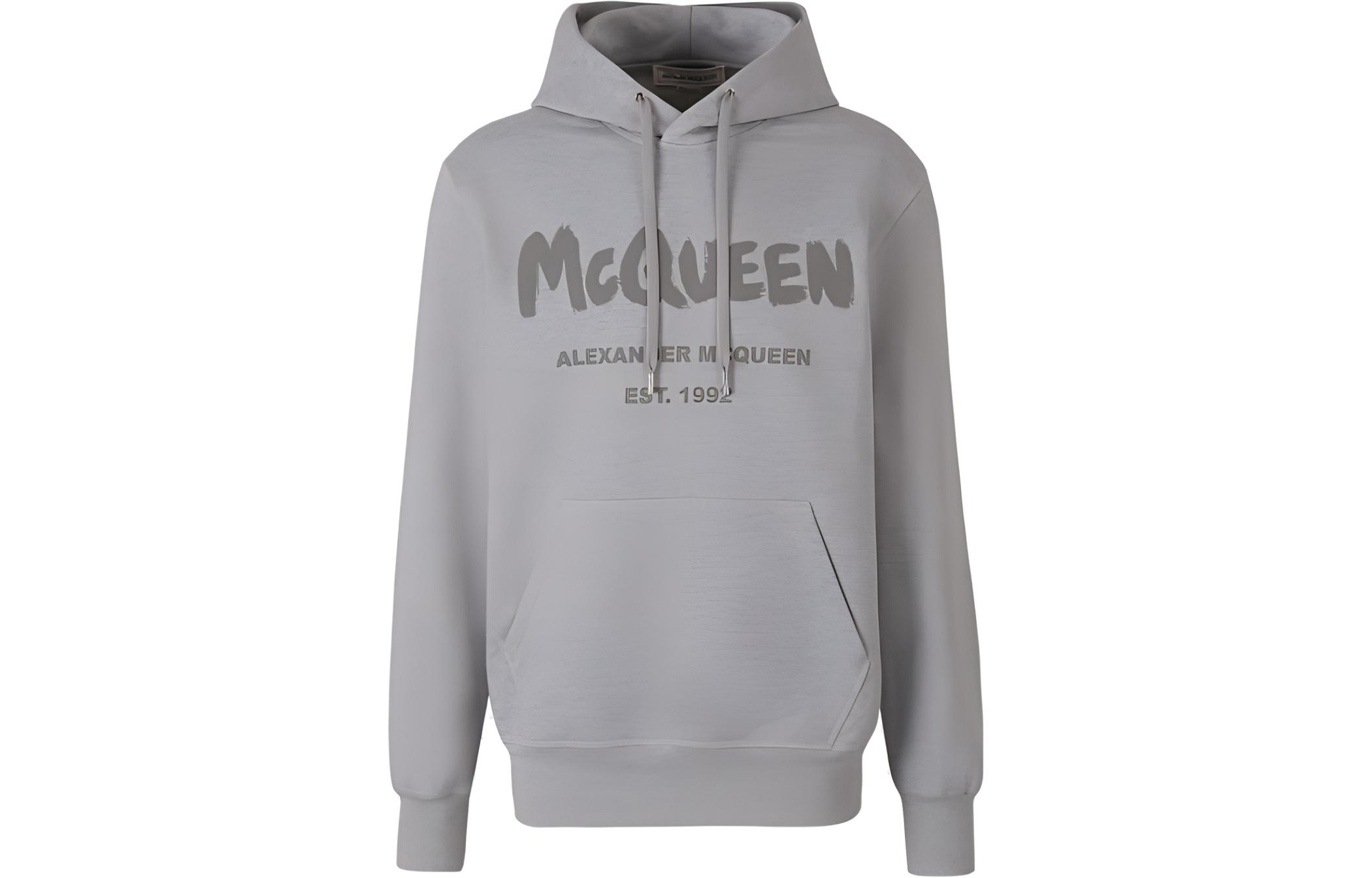 Alexander McQueen SS23 Logo Print Hoodie Gray Long Sleeve Sweatshirt 688715-QTZ81-0922