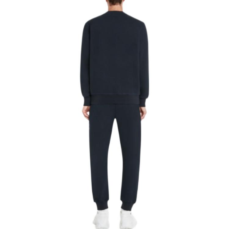 Shop 알렉산더 맥퀸 SS23 로고 프린트 니트 조거 팬츠 네이비 블루 688714-QUZ81-0933