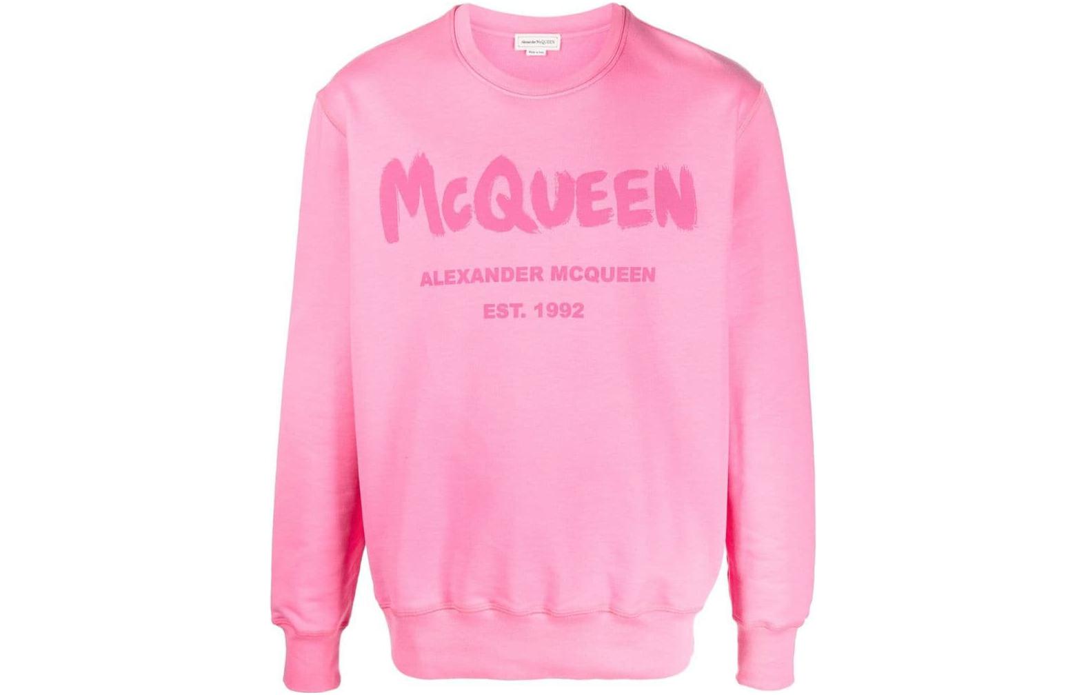 Alexander McQueen SS23 Pink Logo Print Ribbed Pullover Sweatshirt Men 688713-QUZ81-0917