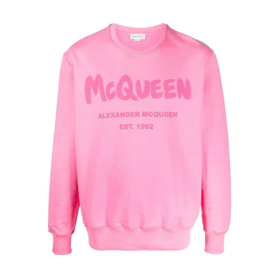 Alexander McQueen SS23 Pink Logo Print Ribbed Pullover Sweatshirt Men 688713-QUZ81-0917