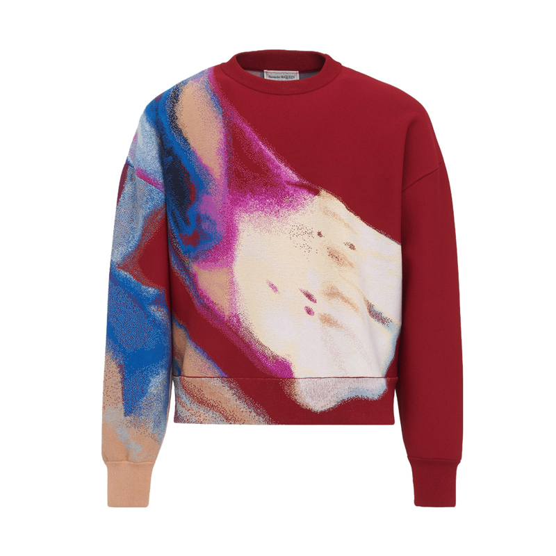 Alexander McQueen SS23 Red Tie-Dye Pullover Long Sleeve Sweatshirt 752060-Q1XHX-6020