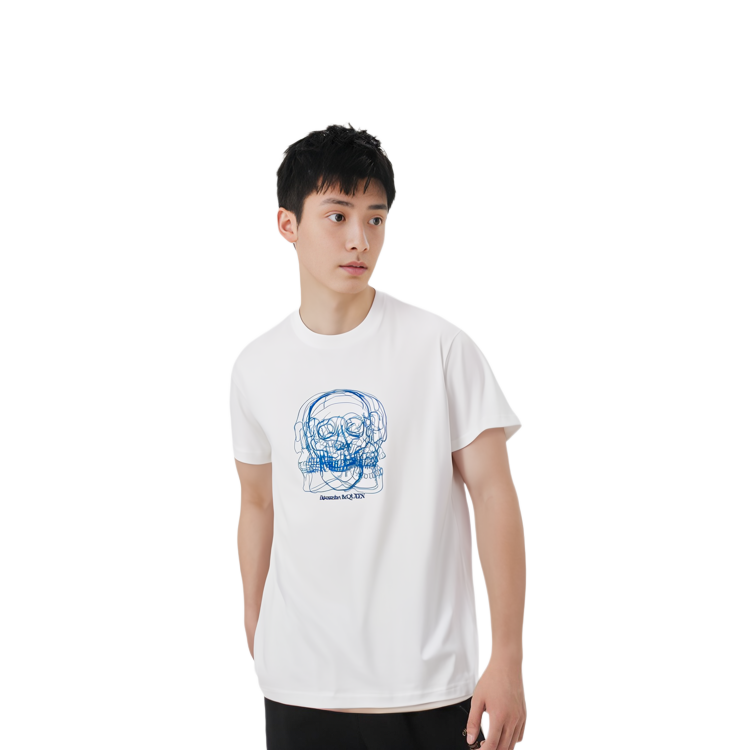 Purchase Alexander McQueen SS23 Skull Letter Graphic White Crewneck T-Shirt . 750672-QVZ18-0900