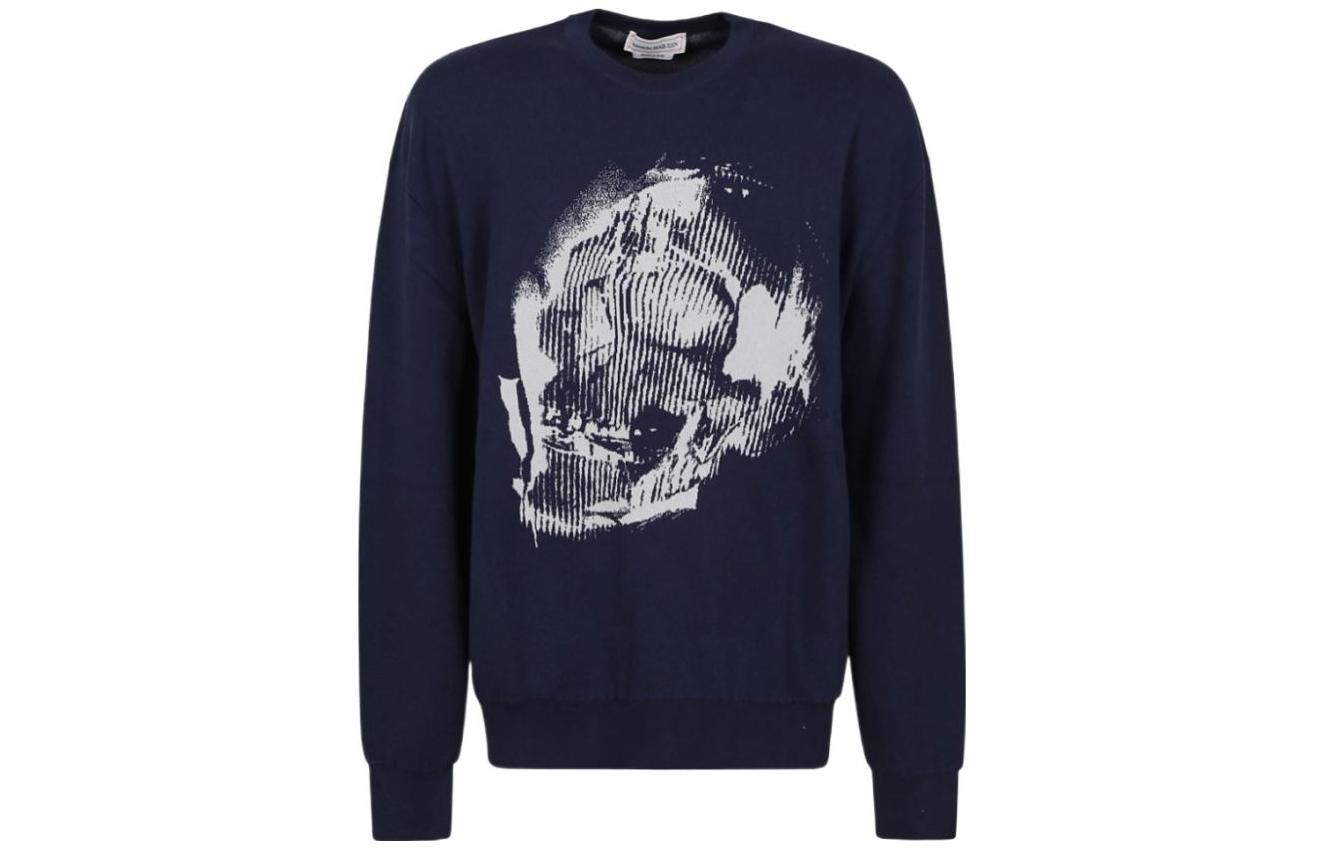 Alexander McQueen SS23 Skull Print Crewneck Sweatshirt  Blue. 752048-Q1XHP-4192