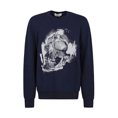 Alexander McQueen SS23 Skull Print Crewneck Sweatshirt Blue. 752048-Q1XHP-4192