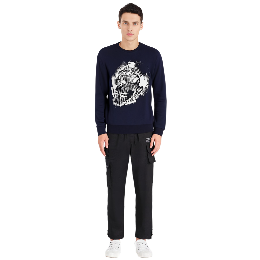 Shop Alexander McQueen SS23 骷髏印花藍色圓領汗衫 752048-Q1XHP-4192