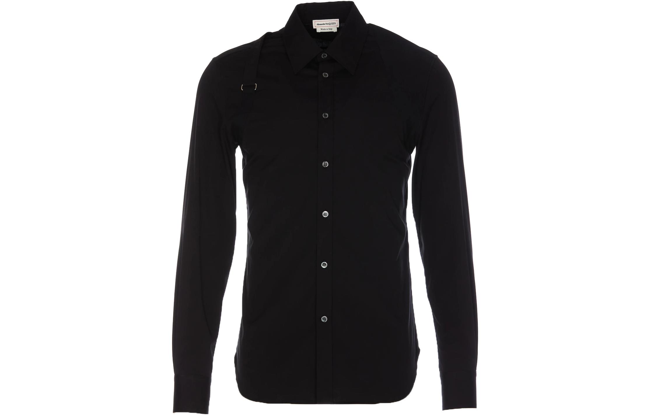 Alexander McQueen SS23 Slim Fit Black Long-Sleeve Shirt with Pointed Collar 727000-QUN44-1000