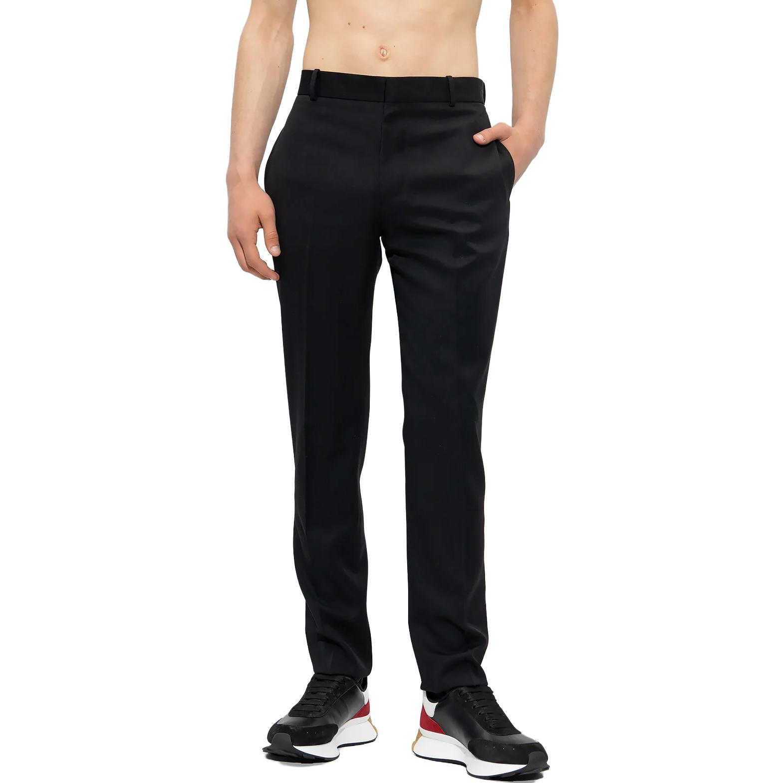 Lookbook Pantalones Negros Entallados y Plisados Alexander McQueen SS23 para Hombre. 734234-QVU91-1000