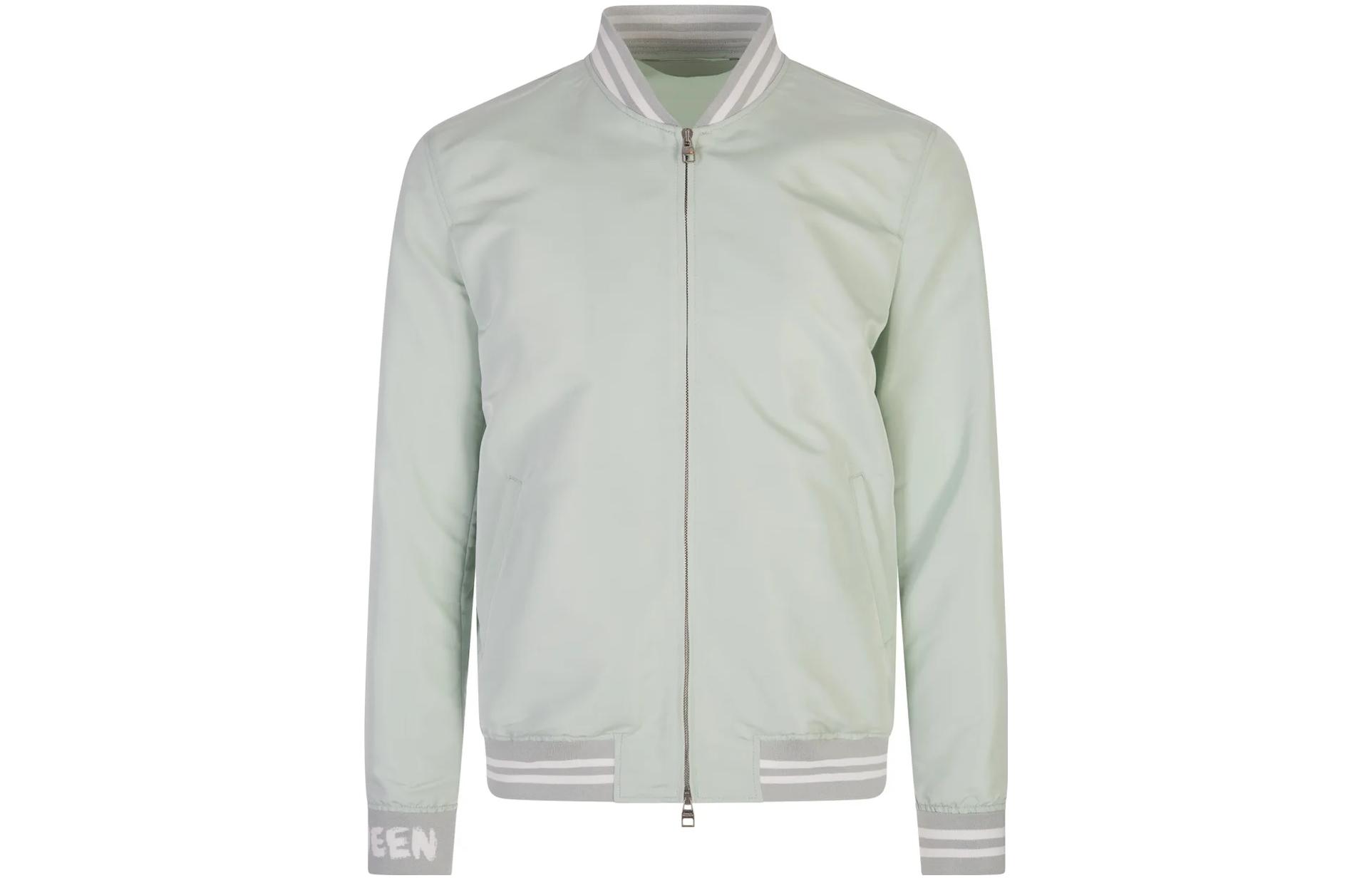 Alexander McQueen SS23 Striped Logo Letter Print Bomber Jacket Green 717675-QUR77-4920