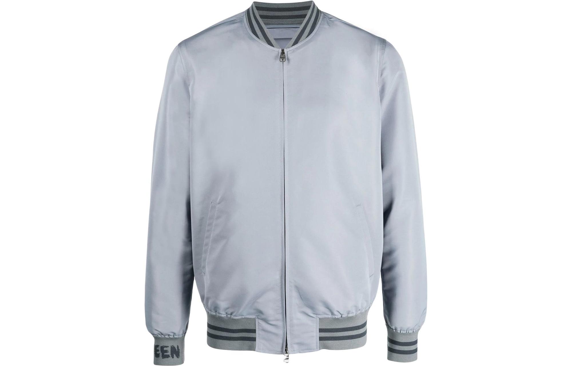 Alexander McQueen SS23 Striped Logo Print Bomber Jacket Grey 717675-QUR77-4850