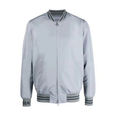 Alexander McQueen SS23 Striped Logo Print Bomber Jacket Grey 717675-QUR77-4850