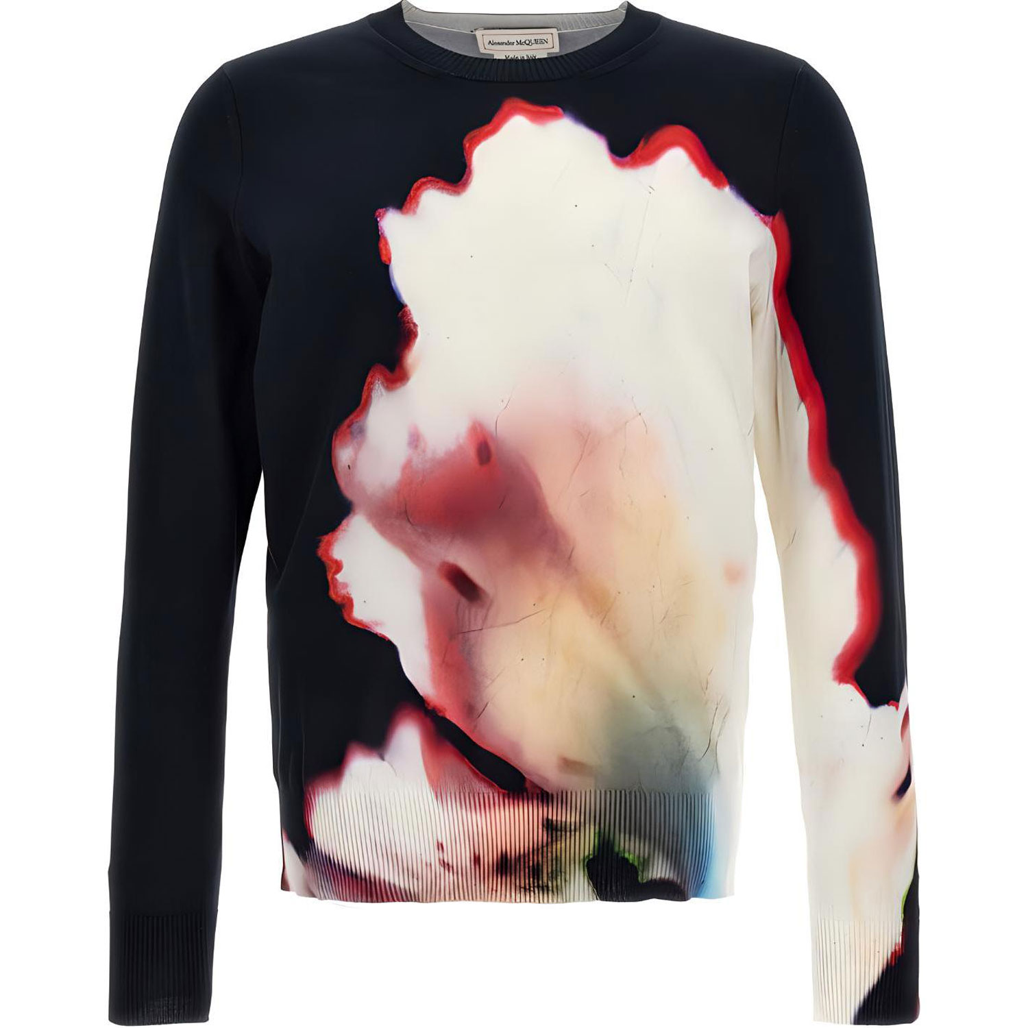 Alexander McQueen SS23 Tie-Dye Ribbed Crewneck Sweater  Black 752059-Q1GBZ-1014