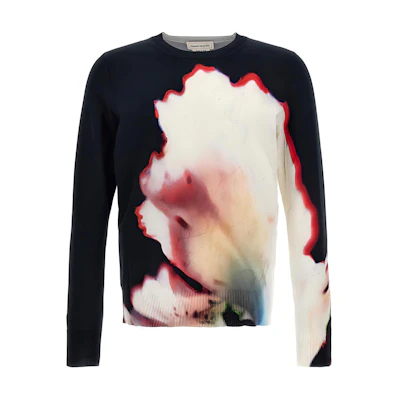 Alexander McQueen SS23 Tie-Dye Ribbed Crewneck Sweater Black 752059-Q1GBZ-1014