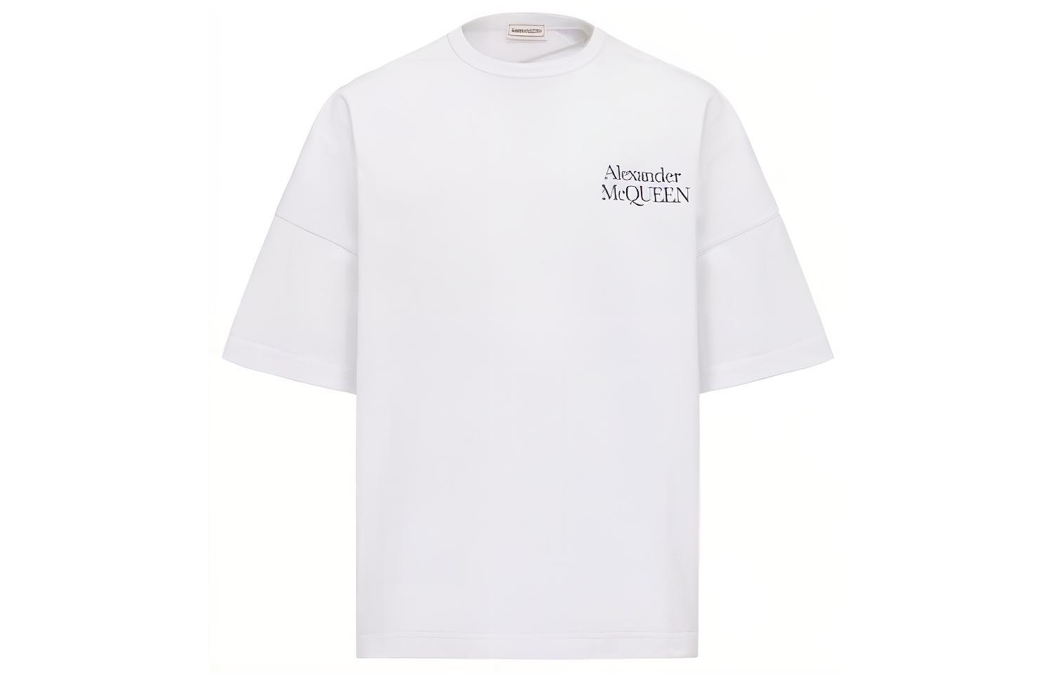 Alexander McQueen SS23 White Logo Print  Casual Short Sleeve T-Shirt. 750655-QVZ06-0900
