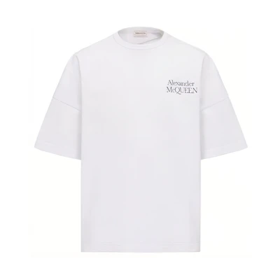 Alexander McQueen SS23 White Logo Print Casual Short Sleeve T-Shirt. 750655-QVZ06-0900