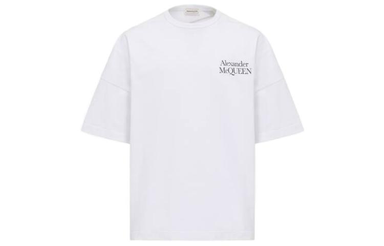 Order Alexander McQueen SS23 Baju-T Putih Cetakan Logo Lengan Pendek Kasual. 750655-QVZ06-0900