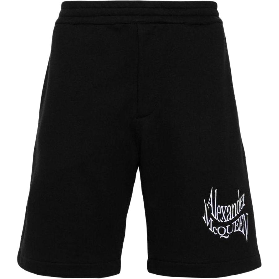 Alexander McQueen SS24  Black Embroidered Logo Relaxed Straight Shorts. 781880-QXAAM-1000