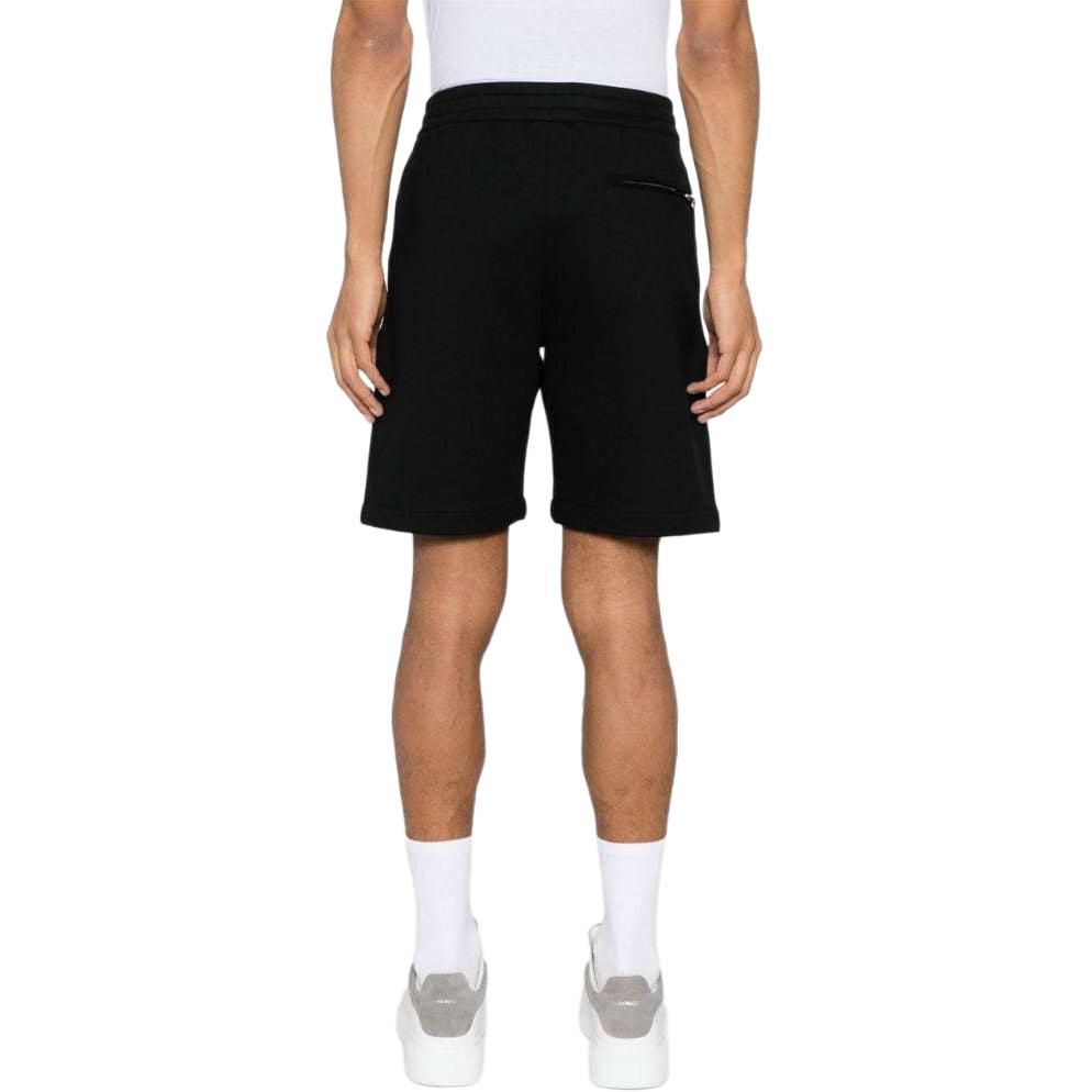 Shop Alexander McQueen SS24  Black Embroidered Logo Relaxed Straight Shorts. 781880-QXAAM-1000