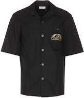 Alexander McQueen SS24 Black Logo Cuban Collar Short Sleeve Shirt 782260-QNAAD-1000 Alexander McQueen SS24 Black Logo Cuban Collar Short Sleeve Shirt 782260-QNAAD-1000