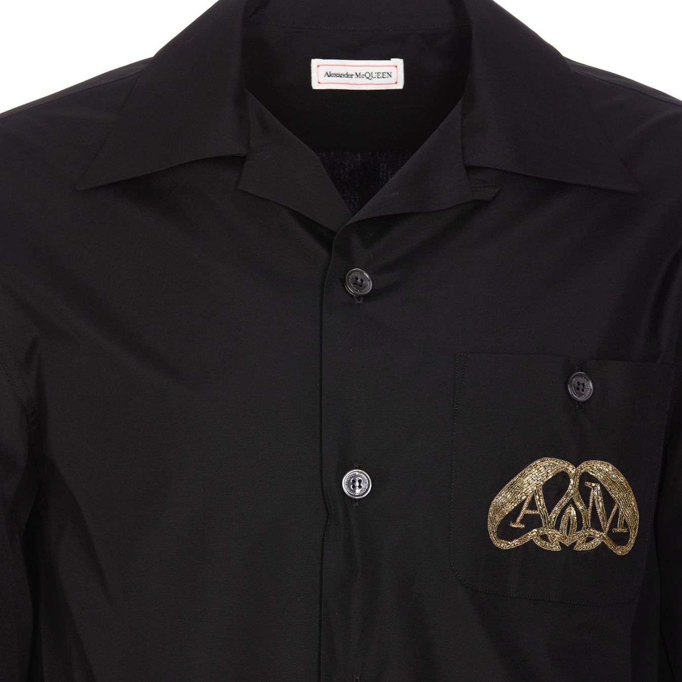 Purchase Alexander McQueen SS24  Black Logo Cuban Collar Short Sleeve Shirt 782260-QNAAD-1000