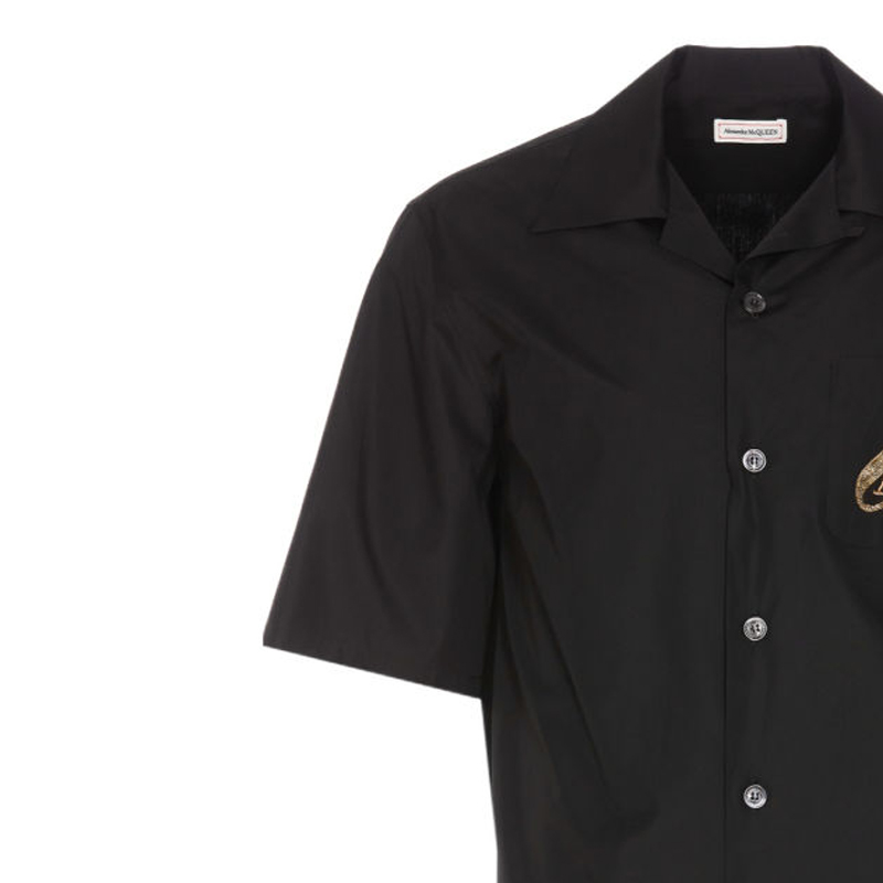Details for Alexander McQueen SS24  Black Logo Cuban Collar Short Sleeve Shirt 782260-QNAAD-1000