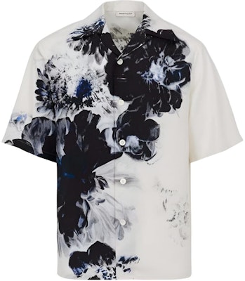 Alexander McQueen SS24 White Floral Print Cuban Collar Short Sleeve Shirt 782273-QQAAM-1090 Buy Alexander McQueen SS24 White Floral Print Cuban Collar Short Sleeve Shirt 782273-QQAAM-1090