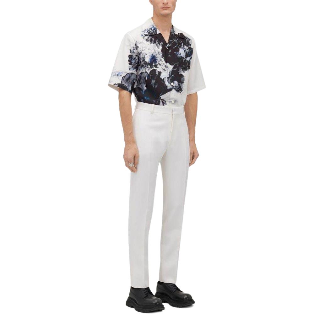 Purchase Alexander McQueen SS24  White Floral Print Cuban Collar Short Sleeve Shirt 782273-QQAAM-1090