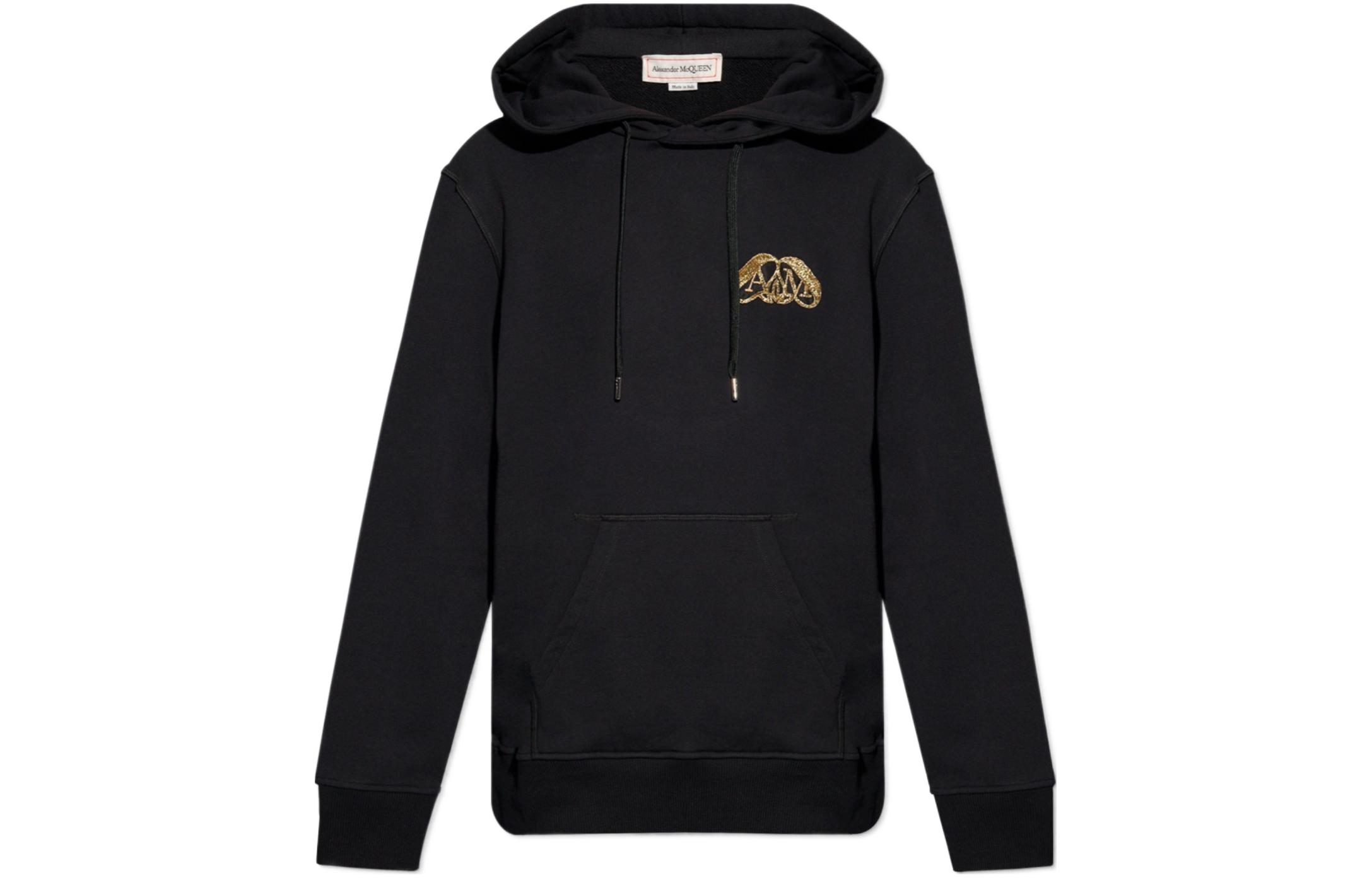 Alexander McQueen SS24 Black Drawstring Hoodie with Micro Logo 781955-QXAAG-1000
