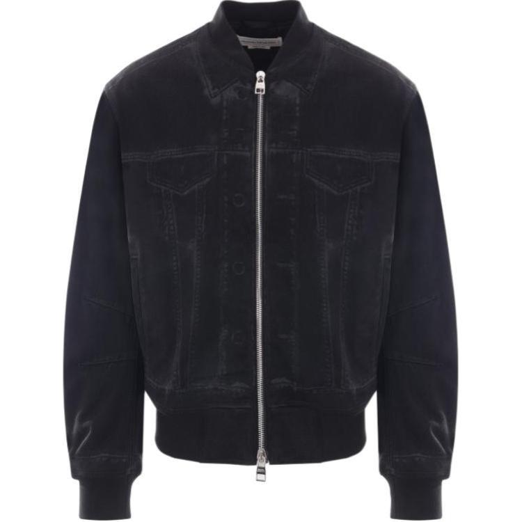 Alexander McQueen SS24 Black Solid Zip-Up Bomber Jacket Long Sleeve 787438-QTABK-1000
