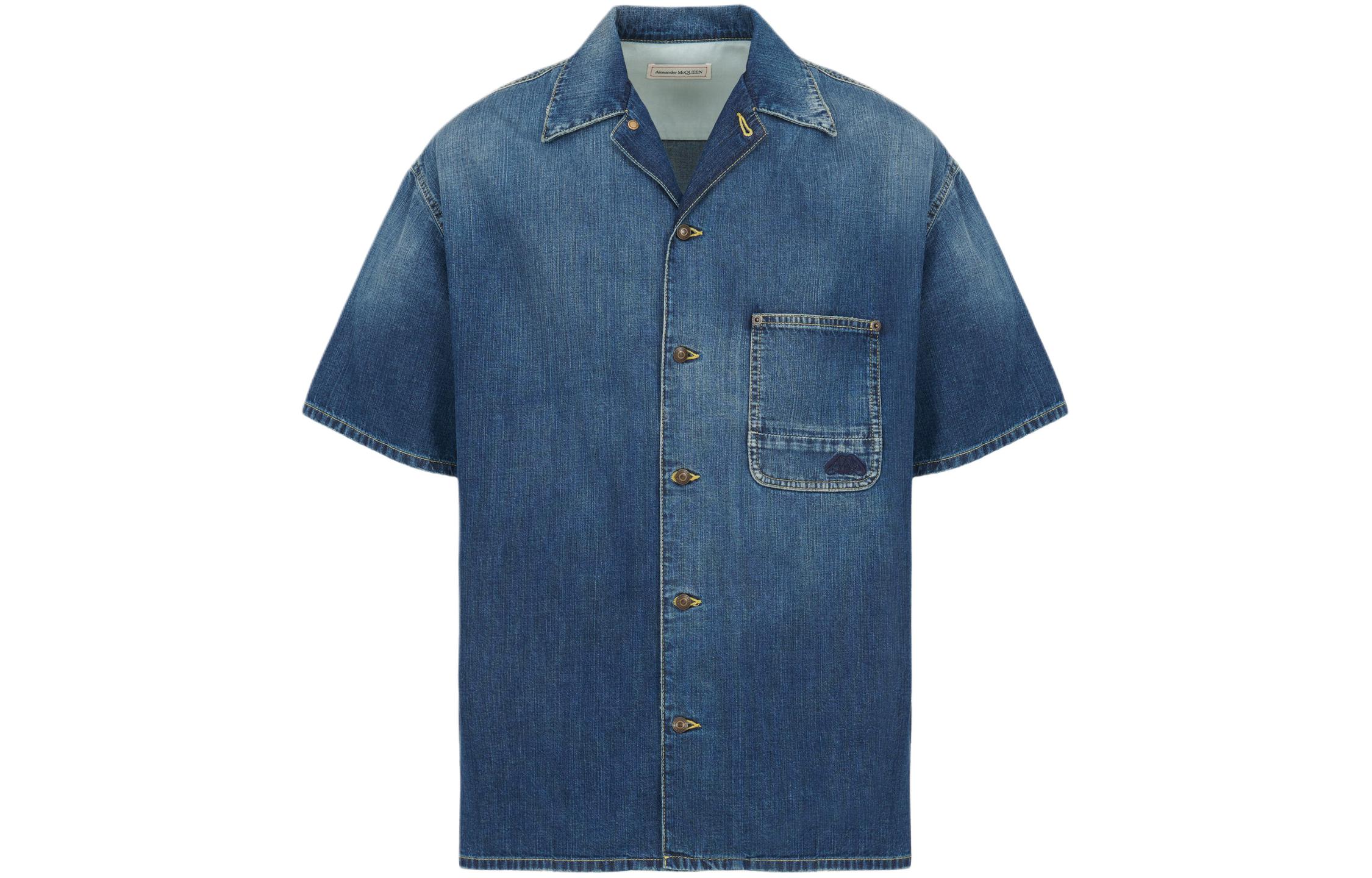 Order Alexander McQueen SS24 Embroidered Pattern Short Sleeve Shirt  Washed Blue 781774-QYAAX-4211