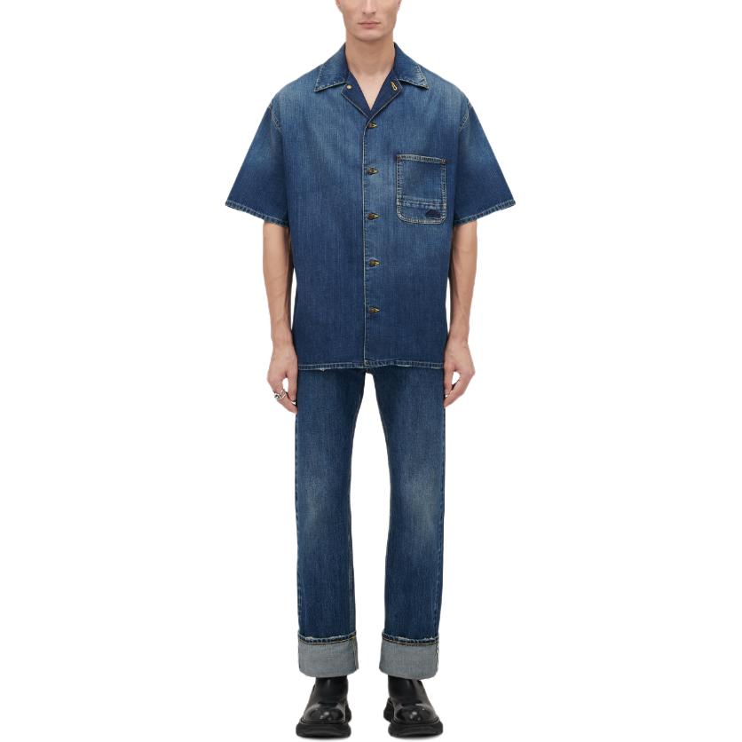 Lookbook Alexander McQueen SS24 Embroidered Pattern Short Sleeve Shirt  Washed Blue 781774-QYAAX-4211