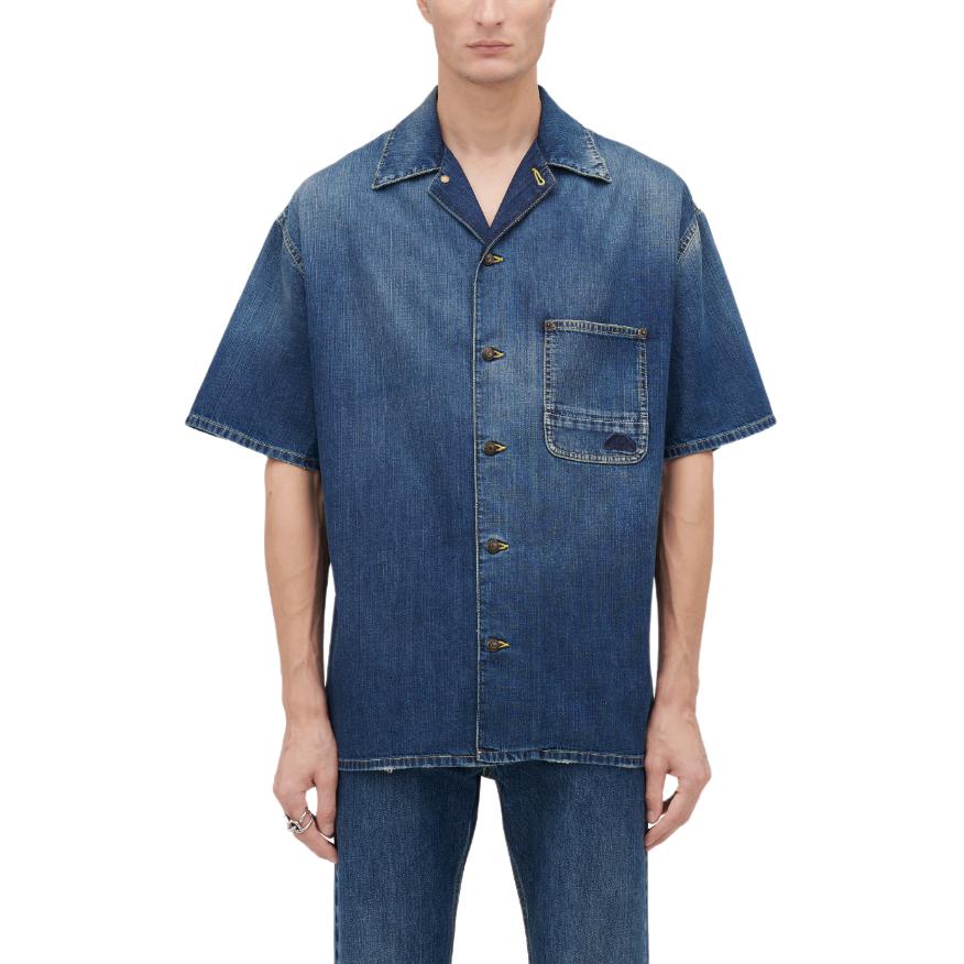 Shop Alexander McQueen SS24 Embroidered Pattern Short Sleeve Shirt  Washed Blue 781774-QYAAX-4211