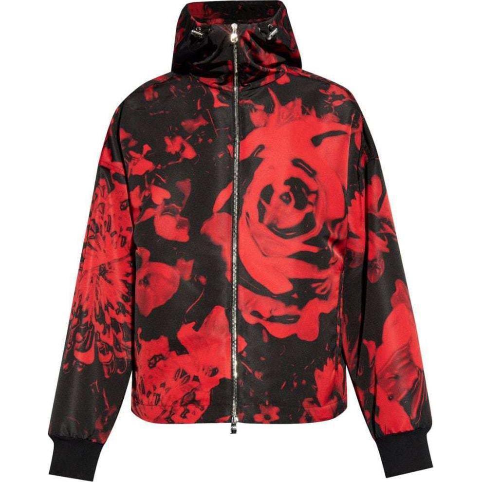 Alexander McQueen SS24 Floral Print Zip-Up Hoodie Jacket Men’s Black 794256-QRABE-BLACK
