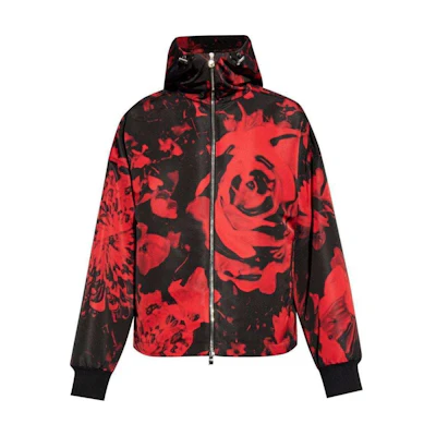 Alexander McQueen SS24 Floral Print Zip-Up Hoodie Jacket Men’s Black 794256-QRABE-BLACK