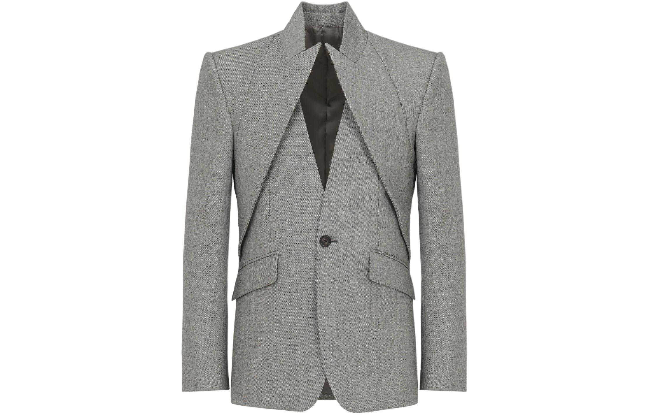 Alexander McQueen SS24 Notch Lapel Single-Breasted Blazer Jacket Shark Gray Men 782016-QUAAY-1270
