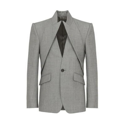 Alexander McQueen SS24 Notch Lapel Single-Breasted Blazer Jacket Shark Gray Men 782016-QUAAY-1270